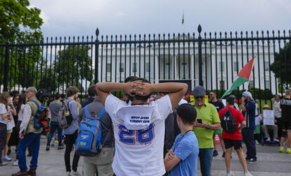 People outside the White House in Washington, Thursday, May 30, 2024. Former President Donald Trump became the first former president to be convicted of felony crimes as a New York jury found him guilty of 34 felony counts of falsifying business records in a scheme to illegally influence the 2016 election through hush money payments to a porn actor who said the two had sex. (AP Photo/Pablo Martinez Monsivais)